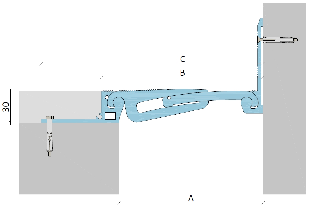 Схема монтажа деформационного шва Аквастоп ДША.ТС–30–УГЛ / 135