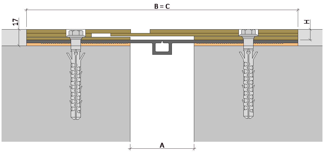 Схема монтажа деформационного шва Аквастоп ДВС–11 / 065 (B=280)